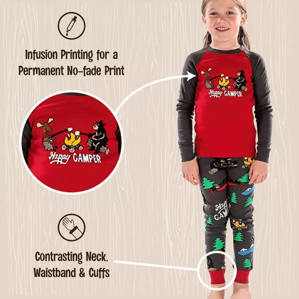 Lazy One Warm LongSleeve PJ Sets for Girls and Boys Cozy Comfy Funny Kids Pajama Sets Animal Bear ampamp MooseHappy Camper Pajama Sets
