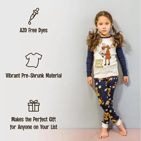 Lazy One Warm LongSleeve PJ Sets for Girls and Boys Cozy Comfy Funny Kids Pajama Sets Animal Bear ampamp MooseHappy Camper Pajama Sets