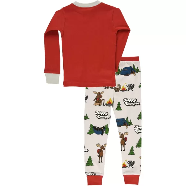 Lazy One Warm LongSleeve PJ Sets for Girls and Boys Cozy Comfy Funny Kids Pajama Sets Animal Bear ampamp MooseHappy Camper Red Pajama Sets