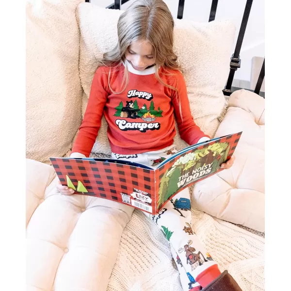 Lazy One Warm LongSleeve PJ Sets for Girls and Boys Cozy Comfy Funny Kids Pajama Sets Animal Bear ampamp MooseHappy Camper Red Pajama Sets