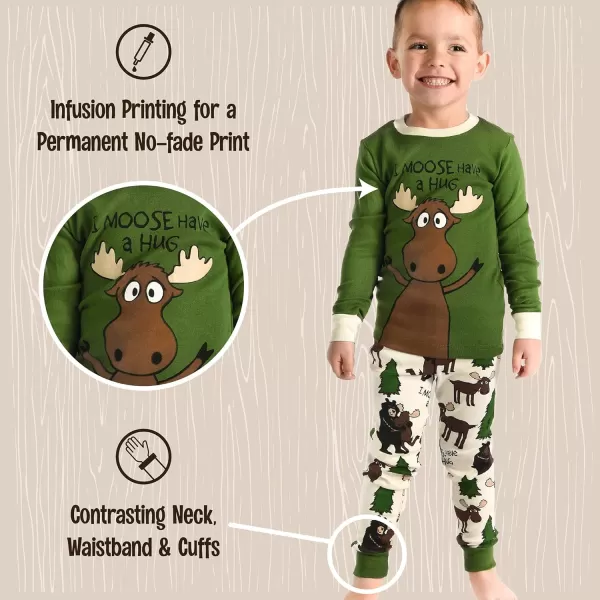 Lazy One Warm LongSleeve PJ Sets for Girls and Boys Cozy Comfy Funny Kids Pajama Sets Animal Bear ampamp MooseI Moose Have a Hug Green Pajama Sets