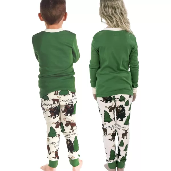 Lazy One Warm LongSleeve PJ Sets for Girls and Boys Cozy Comfy Funny Kids Pajama Sets Animal Bear ampamp MooseI Moose Have a Hug Green Pajama Sets