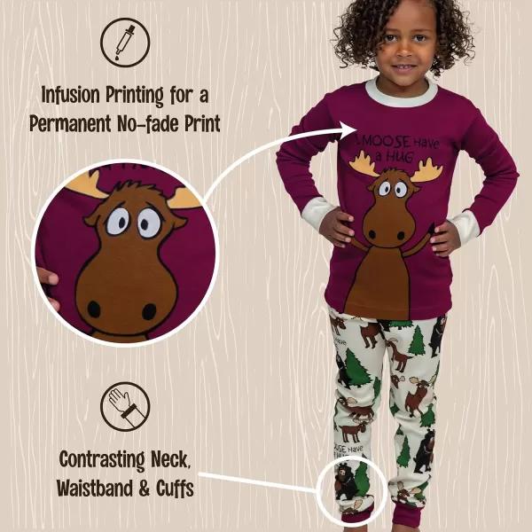 Lazy One Warm LongSleeve PJ Sets for Girls and Boys Cozy Comfy Funny Kids Pajama Sets Animal Bear ampamp MooseI Moose Have a Hug Red Pajama Sets
