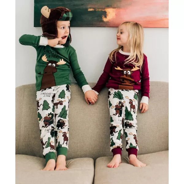 Lazy One Warm LongSleeve PJ Sets for Girls and Boys Cozy Comfy Funny Kids Pajama Sets Animal Bear ampamp MooseI Moose Have a Hug Red Pajama Sets