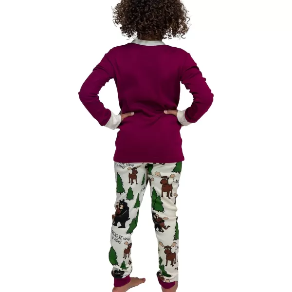 Lazy One Warm LongSleeve PJ Sets for Girls and Boys Cozy Comfy Funny Kids Pajama Sets Animal Bear ampamp MooseI Moose Have a Hug Red Pajama Sets
