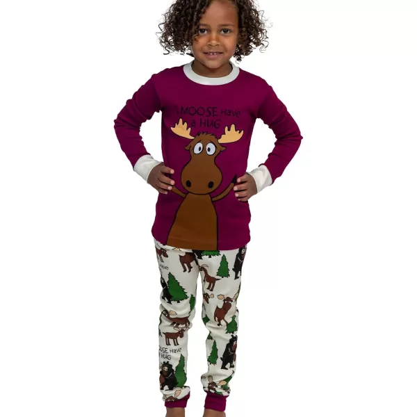 Lazy One Warm LongSleeve PJ Sets for Girls and Boys Cozy Comfy Funny Kids Pajama Sets Animal Bear ampamp MooseI Moose Have a Hug Red Pajama Sets