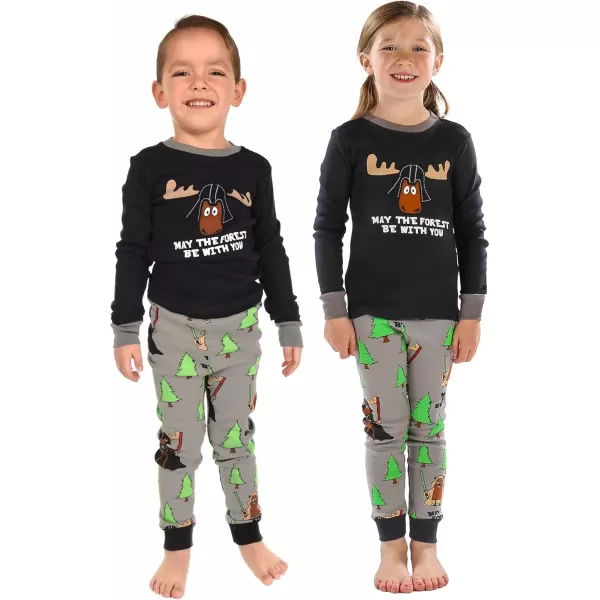 Lazy One Warm LongSleeve PJ Sets for Girls and Boys Cozy Comfy Funny Kids Pajama Sets Animal Bear ampamp MooseMay the Forest Be With You Pajama Sets