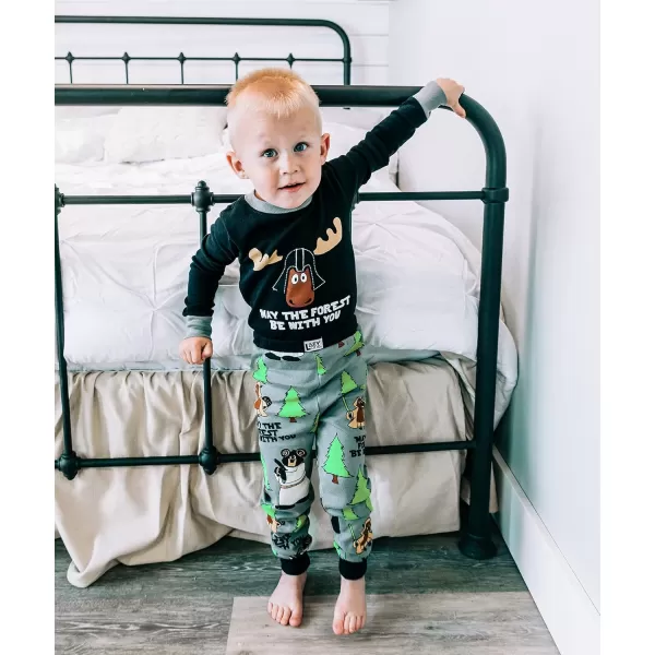 Lazy One Warm LongSleeve PJ Sets for Girls and Boys Cozy Comfy Funny Kids Pajama Sets Animal Bear ampamp MooseMay the Forest Be With You Pajama Sets