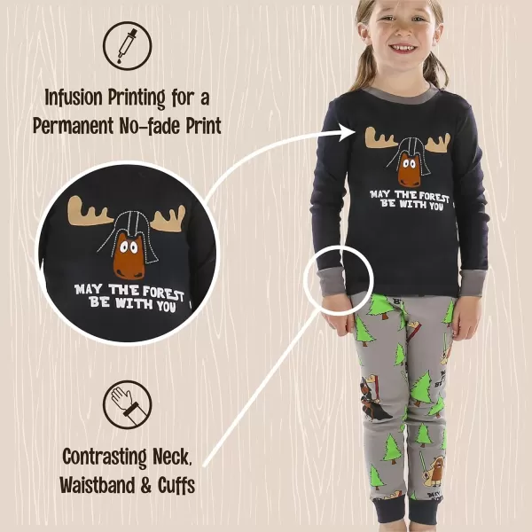 Lazy One Warm LongSleeve PJ Sets for Girls and Boys Cozy Comfy Funny Kids Pajama Sets Animal Bear ampamp MooseMay the Forest Be With You Pajama Sets