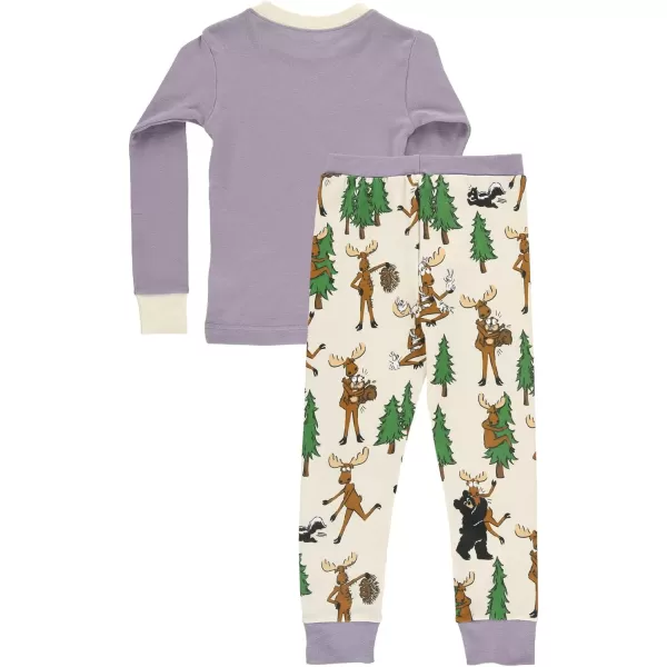 Lazy One Warm LongSleeve PJ Sets for Girls and Boys Cozy Comfy Funny Kids Pajama Sets Animal Bear ampamp MooseMoose Hug Purple Pajama Sets