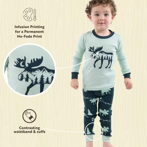Lazy One Warm LongSleeve PJ Sets for Girls and Boys Cozy Comfy Funny Kids Pajama Sets Animal Bear ampamp MooseMountain Moose Pajama Sets