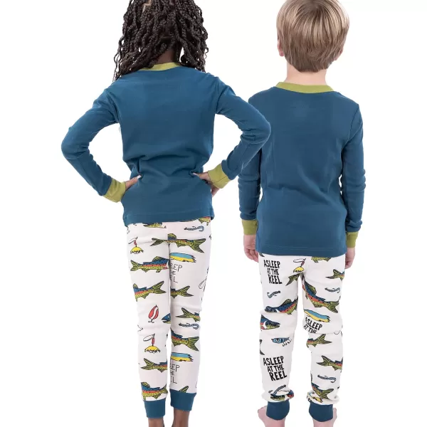 Lazy One Warm LongSleeve PJ Sets for Girls and Boys Funny Animal Kids Pajama Sets Cozy ComfyAsleep at the Reel Pajama Sets