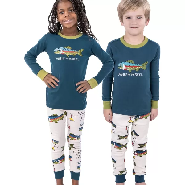 Lazy One Warm LongSleeve PJ Sets for Girls and Boys Funny Animal Kids Pajama Sets Cozy ComfyAsleep at the Reel Pajama Sets