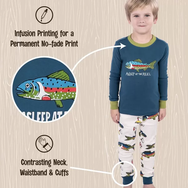 Lazy One Warm LongSleeve PJ Sets for Girls and Boys Funny Animal Kids Pajama Sets Cozy ComfyAsleep at the Reel Pajama Sets