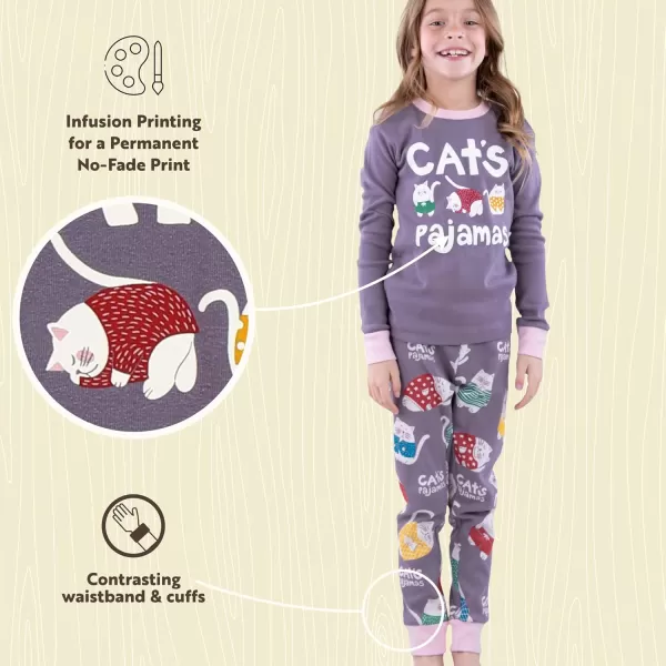 Lazy One Warm LongSleeve PJ Sets for Girls and Boys Funny Animal Kids Pajama Sets Cozy ComfyCats Pajamas Sets
