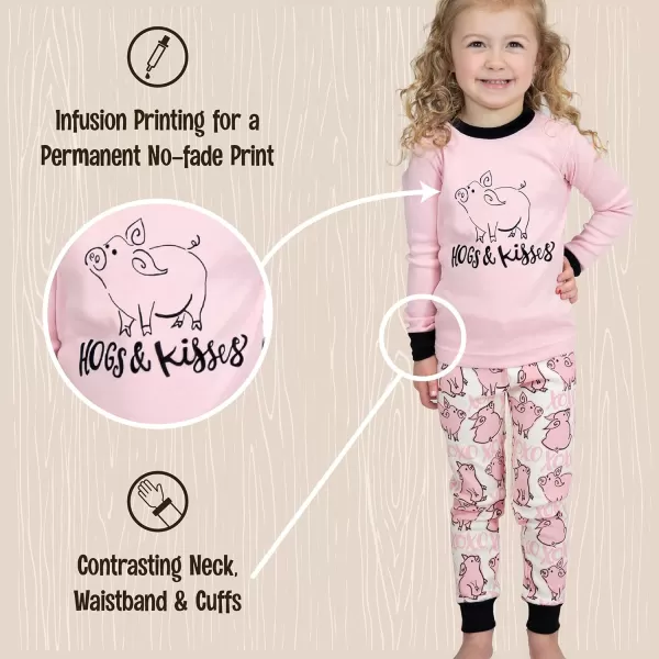 Lazy One Warm LongSleeve PJ Sets for Girls and Boys Funny Animal Kids Pajama Sets Cozy ComfyHogs  Kisses
