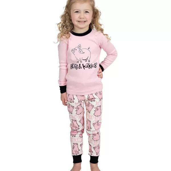 Lazy One Warm LongSleeve PJ Sets for Girls and Boys Funny Animal Kids Pajama Sets Cozy ComfyHogs  Kisses