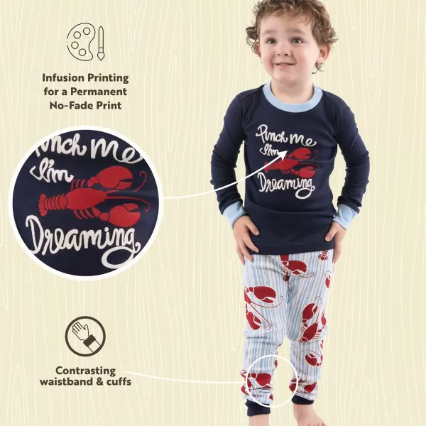 Lazy One Warm LongSleeve PJ Sets for Girls and Boys Funny Animal Kids Pajama Sets Cozy ComfyLobster Stripe Pajama Sets