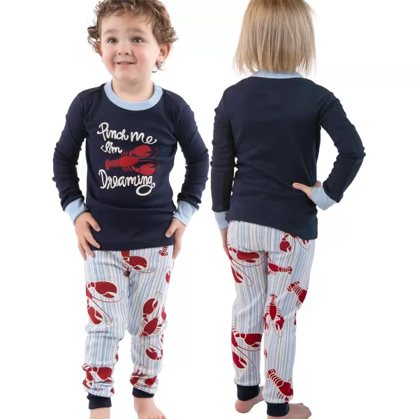 Lazy One Warm LongSleeve PJ Sets for Girls and Boys Funny Animal Kids Pajama Sets Cozy ComfyLobster Stripe Pajama Sets