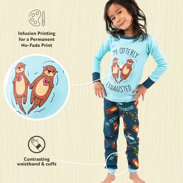Lazy One Warm LongSleeve PJ Sets for Girls and Boys Funny Animal Kids Pajama Sets Cozy ComfyOtterly Exhausted Blue Pajama Sets