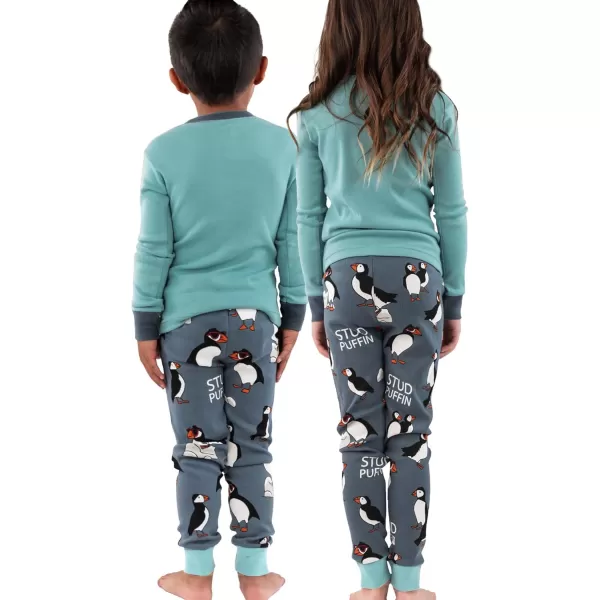 Lazy One Warm LongSleeve PJ Sets for Girls and Boys Funny Animal Kids Pajama Sets Cozy ComfyStud Puffin Blue Pajama Sets