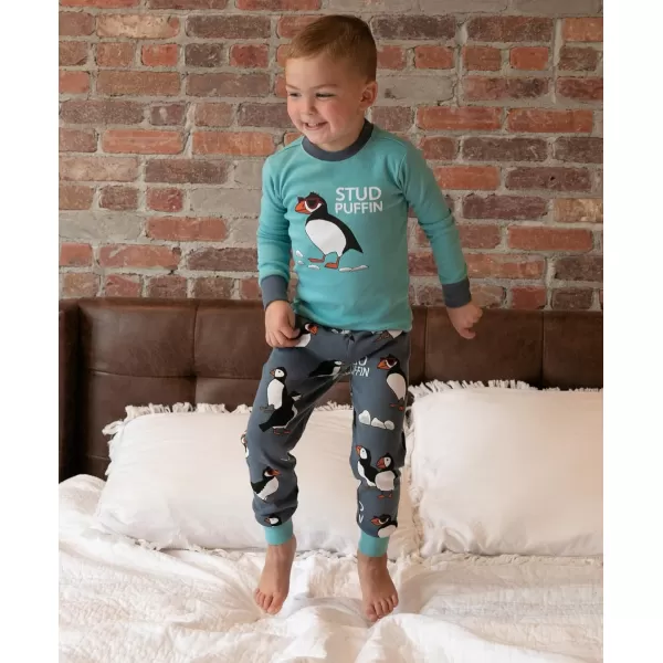 Lazy One Warm LongSleeve PJ Sets for Girls and Boys Funny Animal Kids Pajama Sets Cozy ComfyStud Puffin Blue Pajama Sets