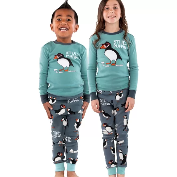 Lazy One Warm LongSleeve PJ Sets for Girls and Boys Funny Animal Kids Pajama Sets Cozy ComfyStud Puffin Blue Pajama Sets