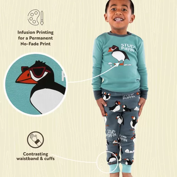 Lazy One Warm LongSleeve PJ Sets for Girls and Boys Funny Animal Kids Pajama Sets Cozy ComfyStud Puffin Blue Pajama Sets