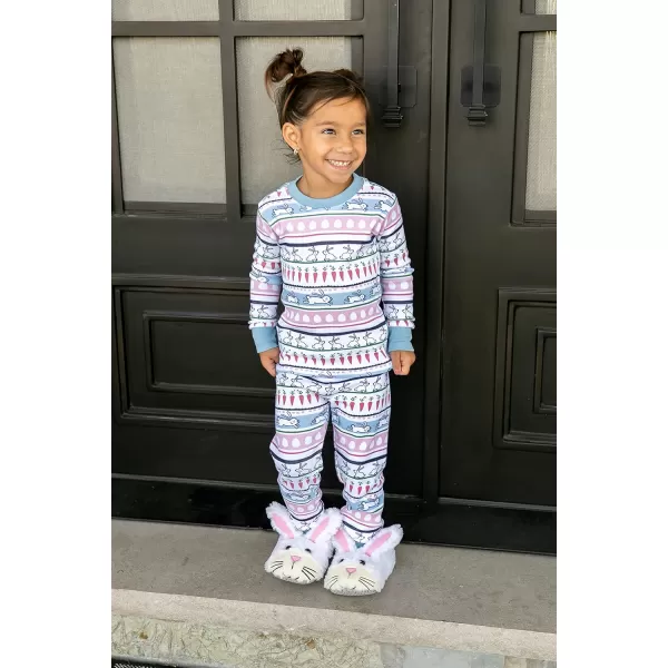 Lazy One Warm LongSleeve PJ Sets for Girls and Boys Funny Animal Kids Pajama Sets Cozy ComfyWhite Bunny Fair Isle Pajama Sets