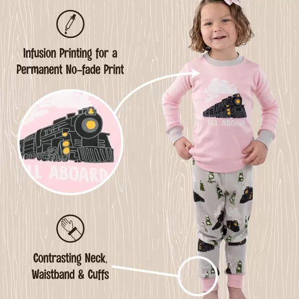 Lazy One Warm LongSleeve PJ Sets for Girls and Boys Funny Kids Pajama Sets Cozy ComfyAll Aboard Pink Pajama Sets
