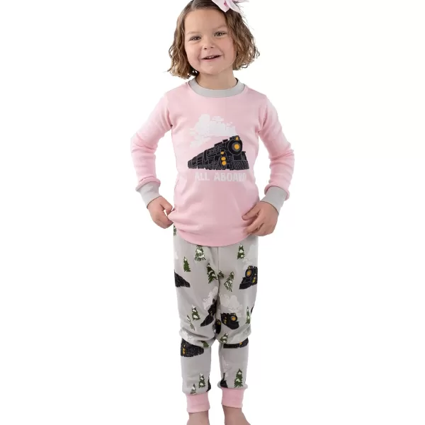 Lazy One Warm LongSleeve PJ Sets for Girls and Boys Funny Kids Pajama Sets Cozy ComfyAll Aboard Pink Pajama Sets