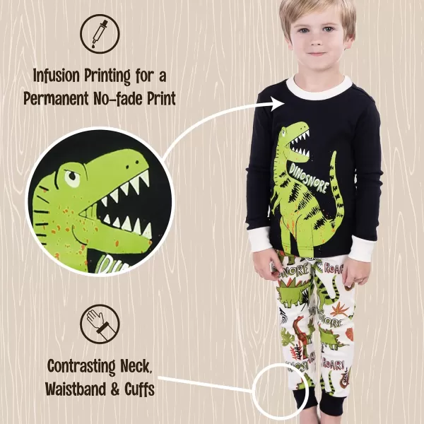 Lazy One Warm LongSleeve PJ Sets for Girls and Boys Funny Kids Pajama Sets Cozy ComfyDinosnore Black Pajama Sets