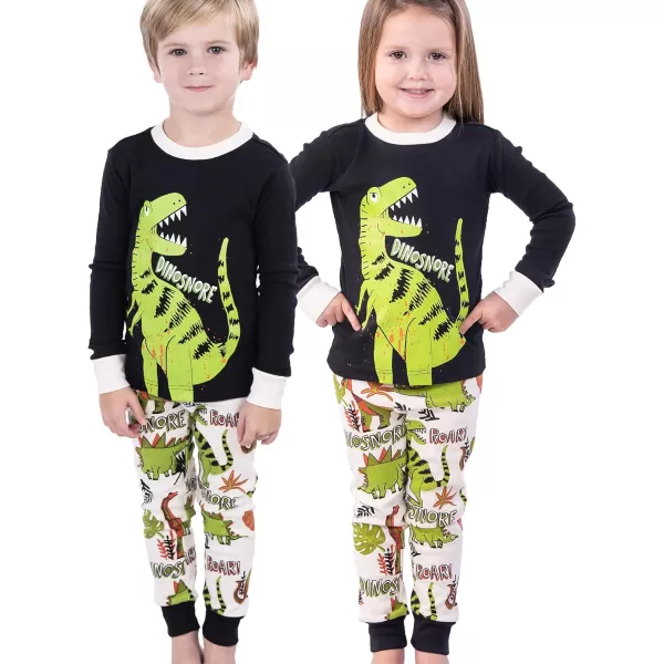 Lazy One Warm LongSleeve PJ Sets for Girls and Boys Funny Kids Pajama Sets Cozy ComfyDinosnore Black Pajama Sets
