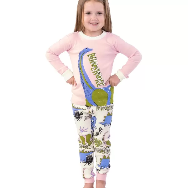 Lazy One Warm LongSleeve PJ Sets for Girls and Boys Funny Kids Pajama Sets Cozy ComfyDinosnore Pink Pajama Sets