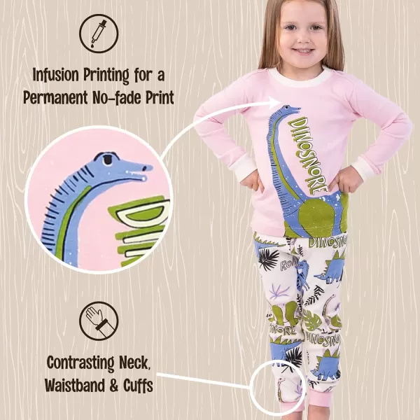 Lazy One Warm LongSleeve PJ Sets for Girls and Boys Funny Kids Pajama Sets Cozy ComfyDinosnore Pink Pajama Sets