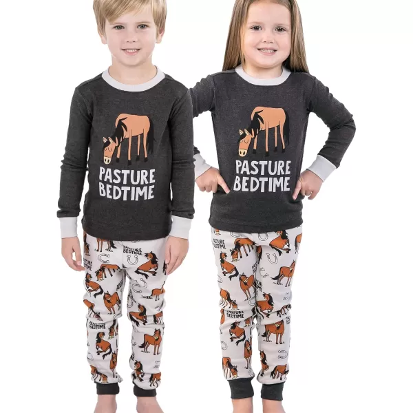 Lazy One Warm LongSleeve PJ Sets for Girls and Boys Funny Kids Pajama Sets Cozy ComfyPasture Bedtime Grey Pajama Sets