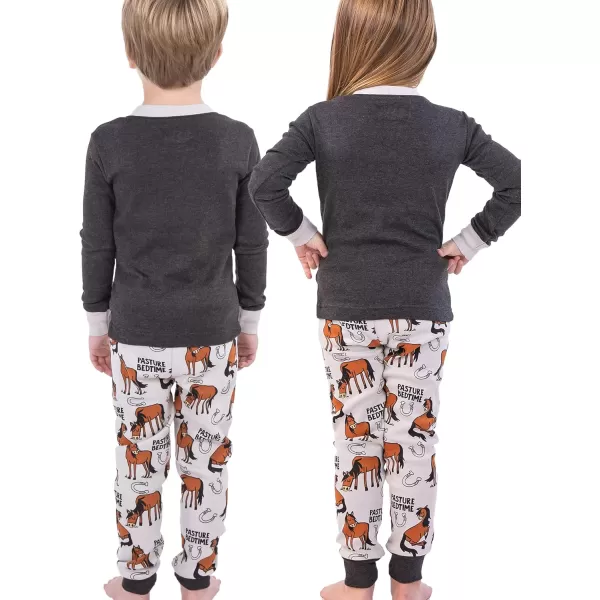 Lazy One Warm LongSleeve PJ Sets for Girls and Boys Funny Kids Pajama Sets Cozy ComfyPasture Bedtime Grey Pajama Sets