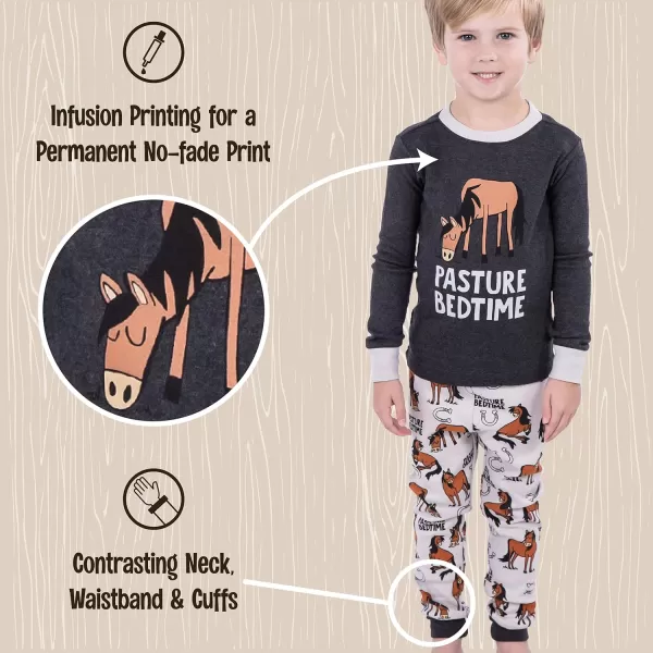 Lazy One Warm LongSleeve PJ Sets for Girls and Boys Funny Kids Pajama Sets Cozy ComfyPasture Bedtime Grey Pajama Sets