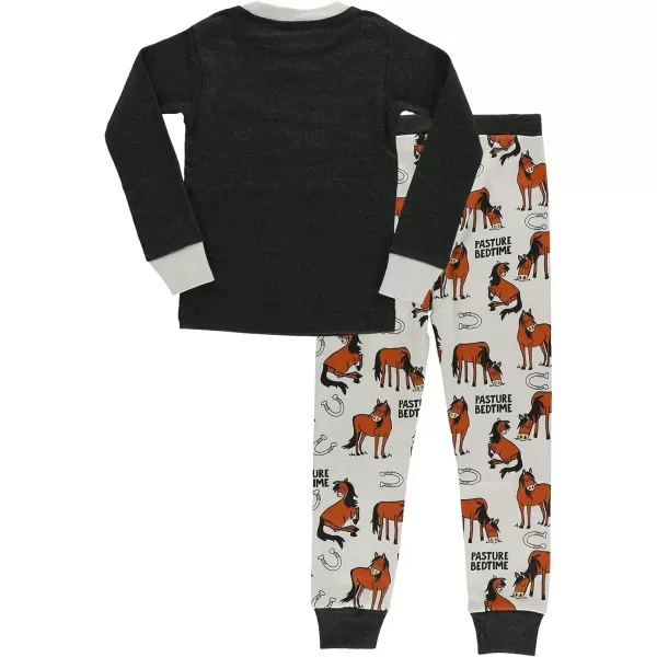 Lazy One Warm LongSleeve PJ Sets for Girls and Boys Funny Kids Pajama Sets Cozy ComfyPasture Bedtime Grey Pajama Sets