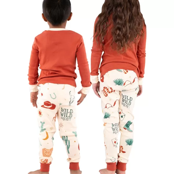 Lazy One Warm LongSleeve PJ Sets for Girls and Boys Funny Kids Pajama Sets Cozy ComfyWild Wild Rest Orange Pajama Sets