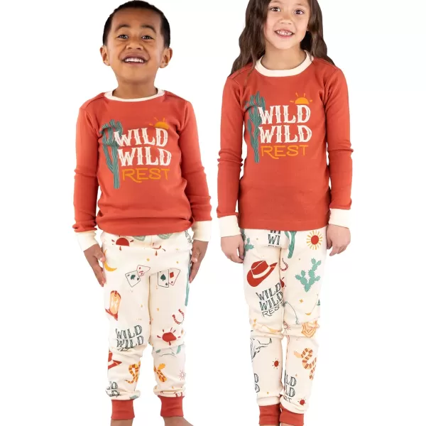 Lazy One Warm LongSleeve PJ Sets for Girls and Boys Funny Kids Pajama Sets Cozy ComfyWild Wild Rest Orange Pajama Sets
