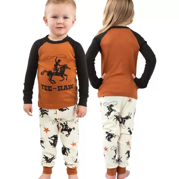 Lazy One Warm LongSleeve PJ Sets for Girls and Boys Funny Kids Pajama Sets Cozy ComfyYeehaw