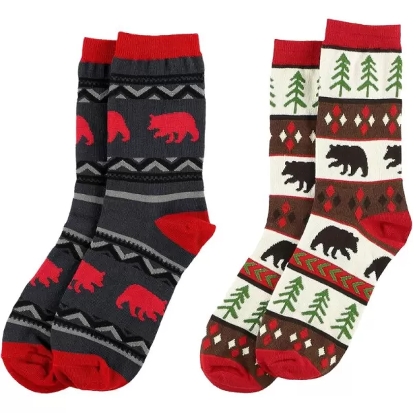 Lazy One CrewLength Funny Socks for Women and Men Crazy Crew Socks with Designs Novelty Socks in Adult Sizes Pack of 2Bear Fair Isle Sock Pack