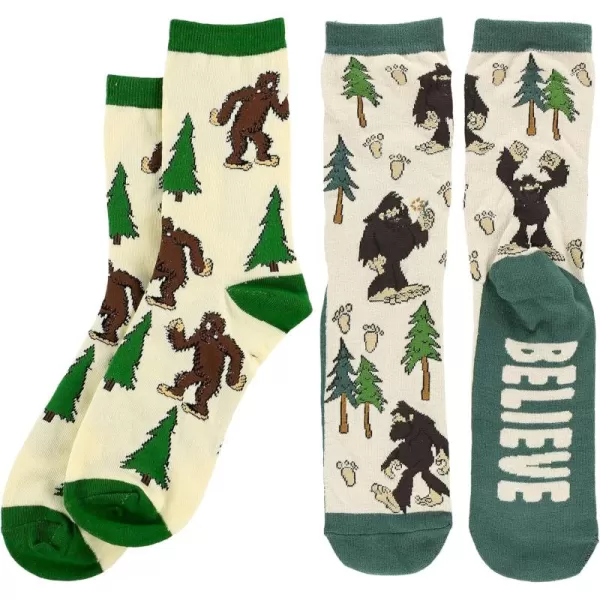 Lazy One CrewLength Funny Socks for Women and Men Crazy Crew Socks with Designs Novelty Socks in Adult Sizes Pack of 2Bigfoot Sock Pack