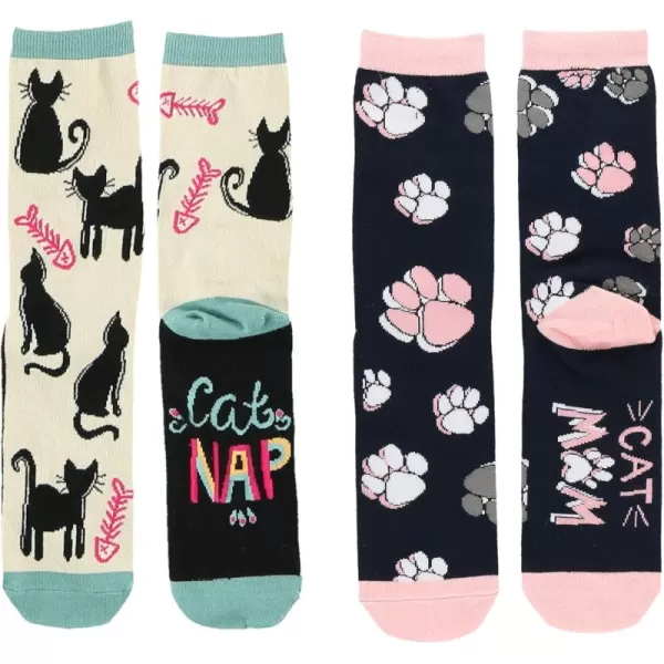 Lazy One CrewLength Funny Socks for Women and Men Crazy Crew Socks with Designs Novelty Socks in Adult Sizes Pack of 2Cat Sock Pack