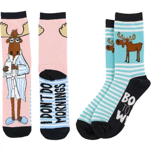 Lazy One CrewLength Funny Socks for Women and Men Crazy Crew Socks with Designs Novelty Socks in Adult Sizes Pack of 2Wild Moose Sock Pack