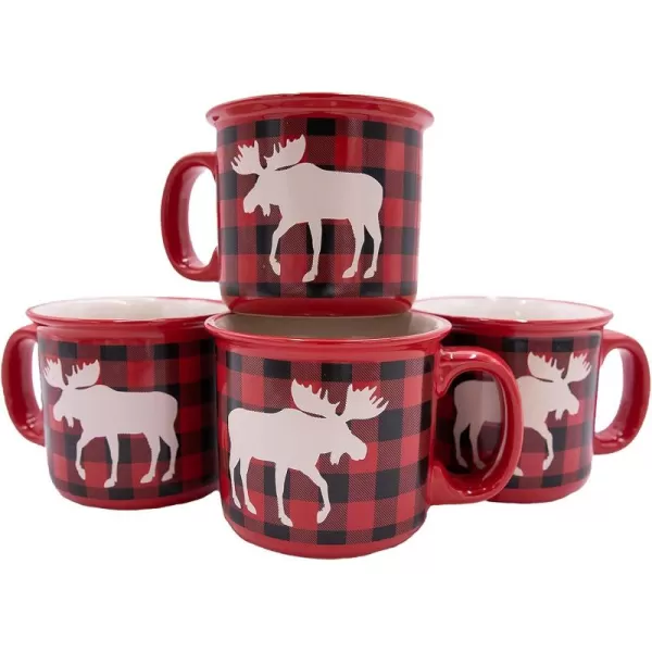 Lazy One Novelty Mugs Funny Gift Mug for Family Friends or Coworkers in your Office Set of 4 Happy CamperMoose Plaid Mug 4 Pack