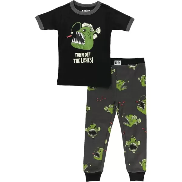 Lazy One ShortSleeve Pajamas Sets for Girls and Boys Kids Soft Animal PJs Lake PajamasAngler Fish Pajama Sets