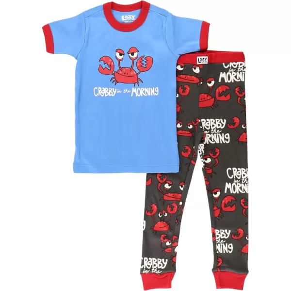 Lazy One ShortSleeve Pajamas Sets for Girls and Boys Kids Soft Animal PJs Lake PajamasCrabby in the Morning Pajama Sets