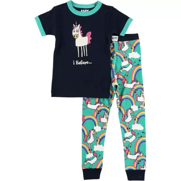 Lazy One ShortSleeve Pajamas Sets for Girls and Boys Kids Soft Animal PJs Lake PajamasI Believe Unicorn Pajama Sets